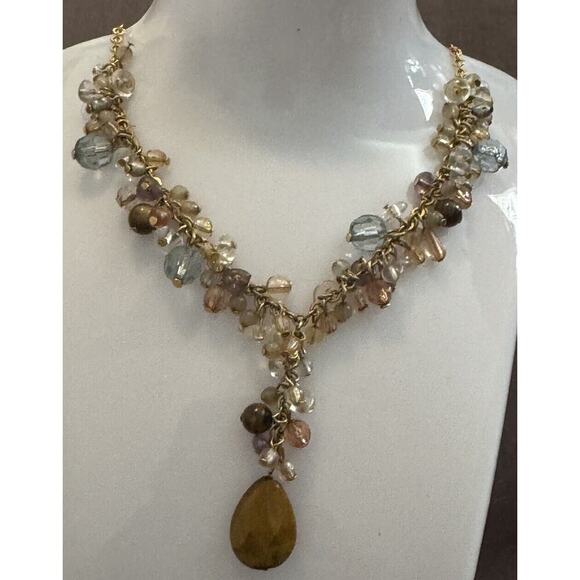 -NECKLACE & EARRING SET VTG Avon 80s Gold Tone Tiger Eye Fish Hook - Picture 15 of 16